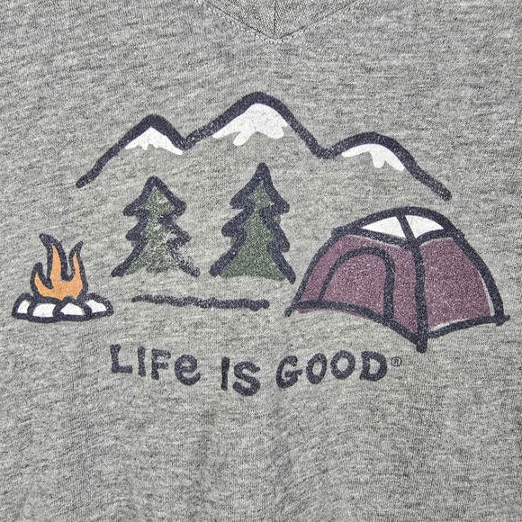 Life Is Good Heather Gray Long Sleeve V-NeckTee Winter Campscape Size M - Picture 3 of 7